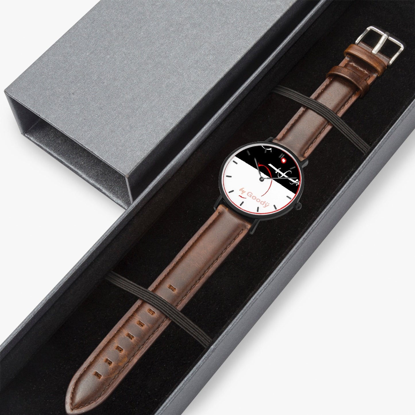 Montre quartz ultra plate "Lignerouge" (Black - avec indicateurs)