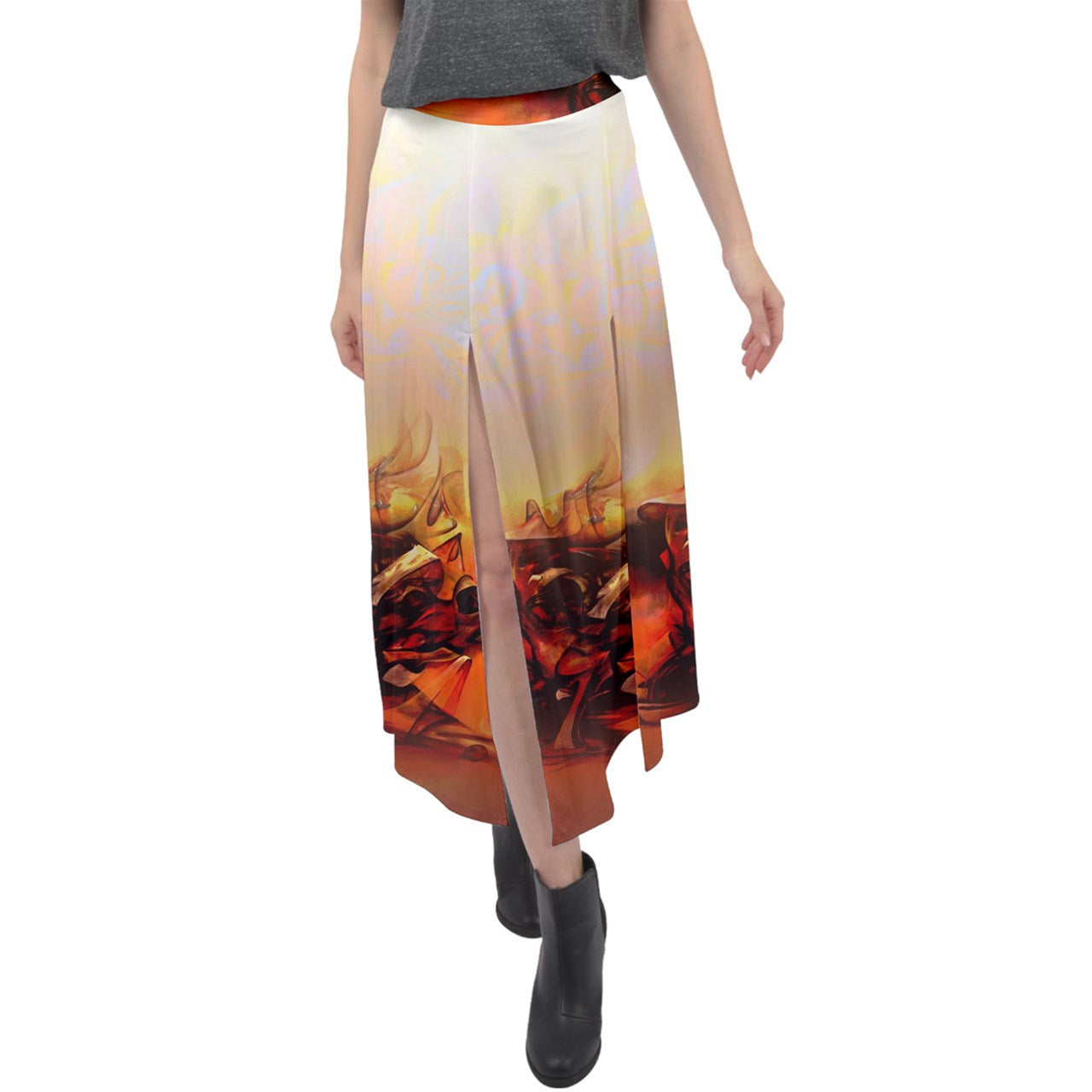 "Vayan" long slit velvet skirt