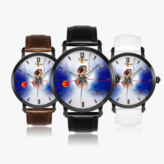 "Toujoublé" automatic leather watch (with indicators)