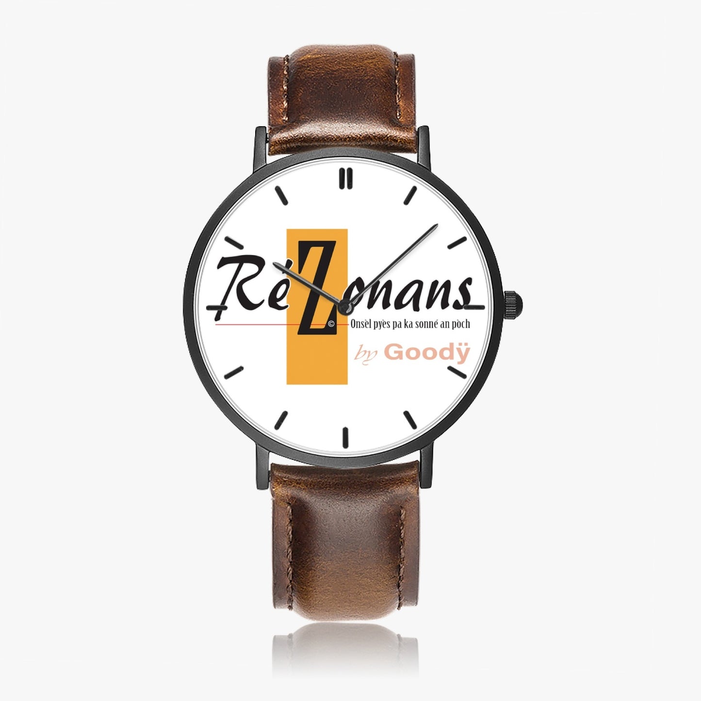 ウルトラフラットクォーツ腕時計 "Robinans"（ブラック - インジケータ付き）