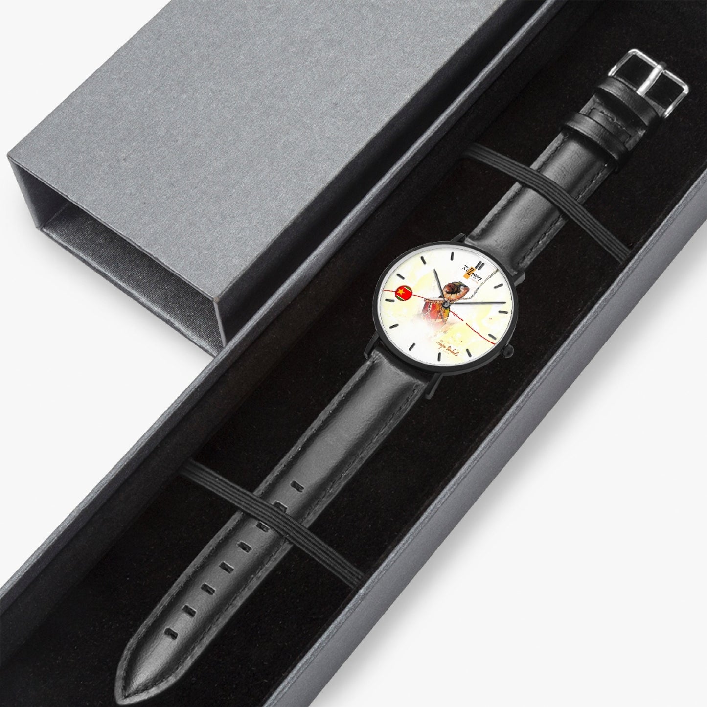 Ultra flat quartz watch "Toujou" (Black - with indicators)