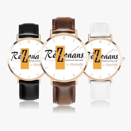 Ultra flat quartz watch "RéZonans" (Rose Gold - With indicators)