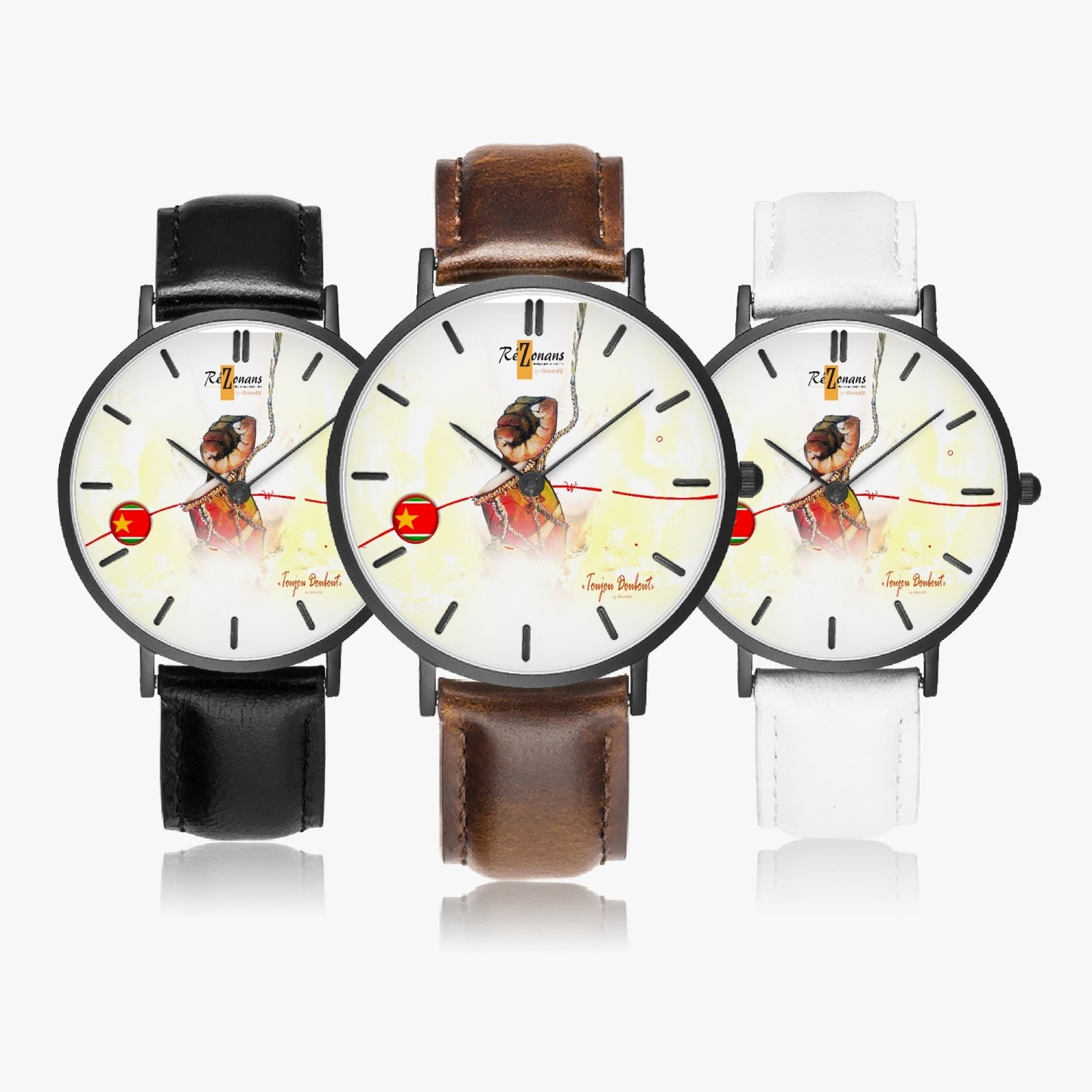 Ultra flat quartz watch "Toujou" (Black - with indicators)