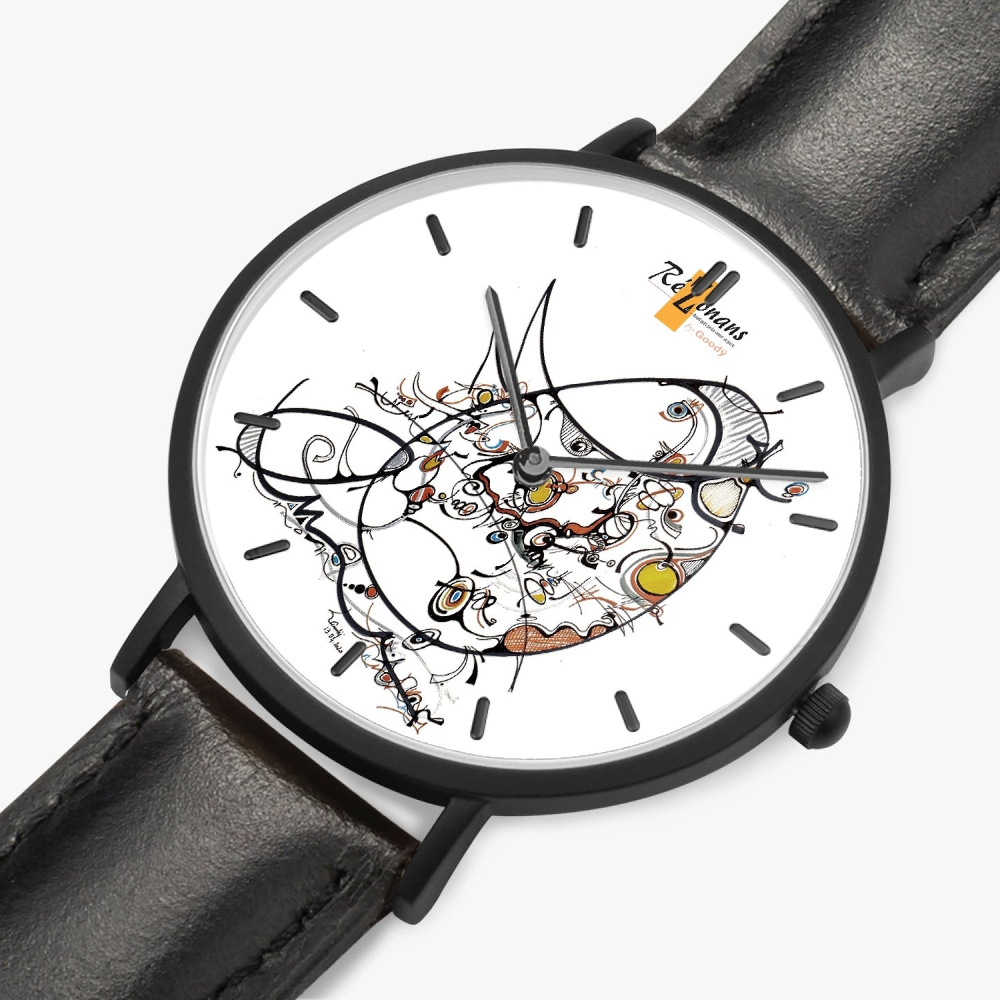 Ultra flat quartz watch "Kaomond" "(Black - with indicators)