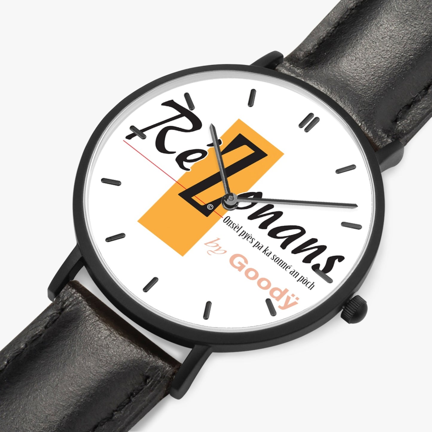 Ultra flat quartz watch "RéZonans" (Black - with indicators)