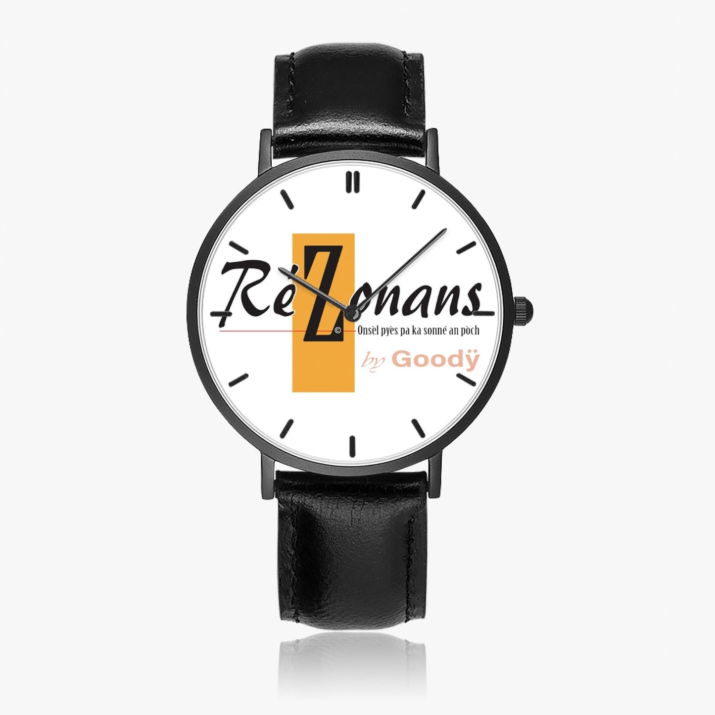 Reloj ultra plana de cuarzo "Robinans" (negro - con indicadores)