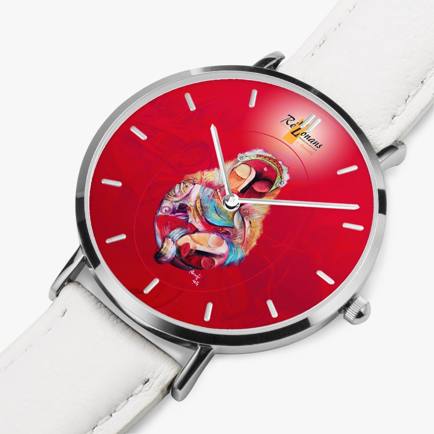Ultra flat quartz watch "Manmanlove" (Silver - with indicator)