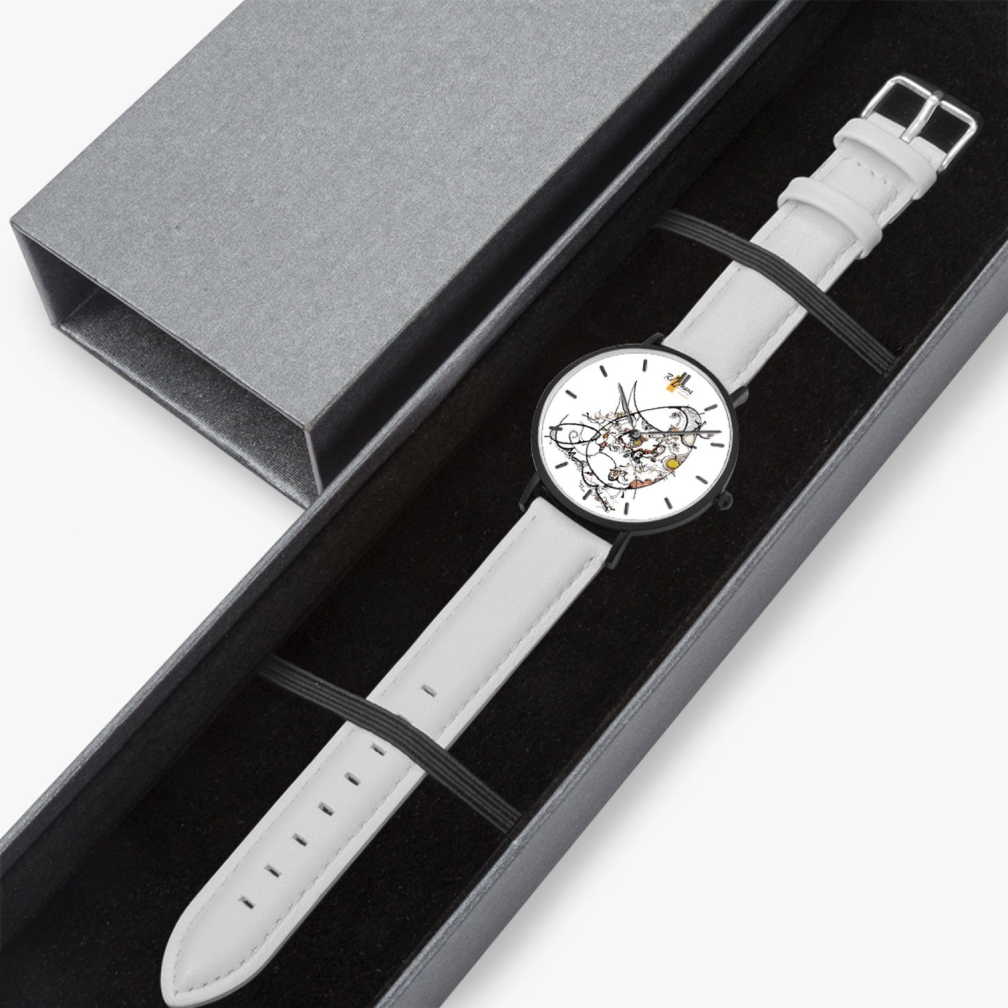 Ultra flat quartz watch "Kaomond" "(Black - with indicators)